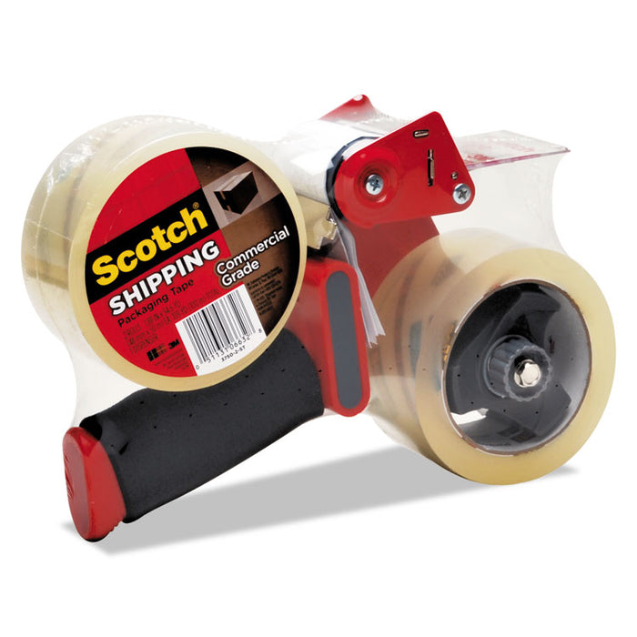 Packaging Tape Dispenser with Two Rolls of Tape, 3" Core, For Rolls Up to 0.75" x 60 yds, Red