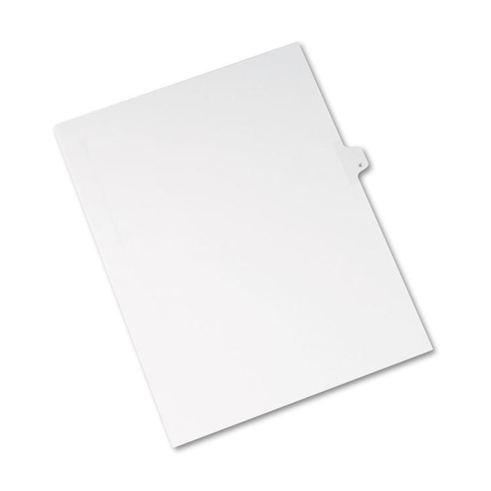 Preprinted Legal Exhibit Side Tab Index Dividers, Allstate Style, 26-Tab, K, 11 x 8.5, White, 25/Pack