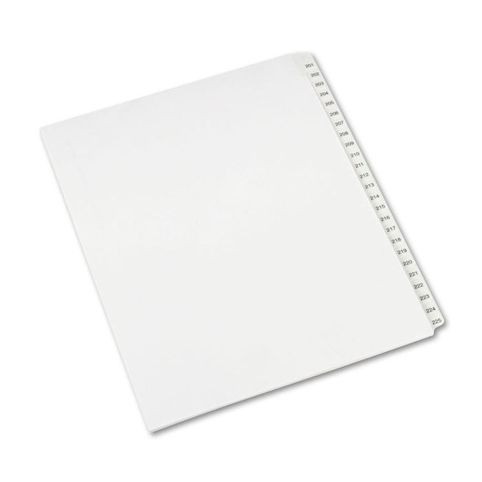 Preprinted Legal Exhibit Side Tab Index Dividers, Allstate Style, 25-Tab, 201 to 225, 11 x 8.5, White, 1 Set
