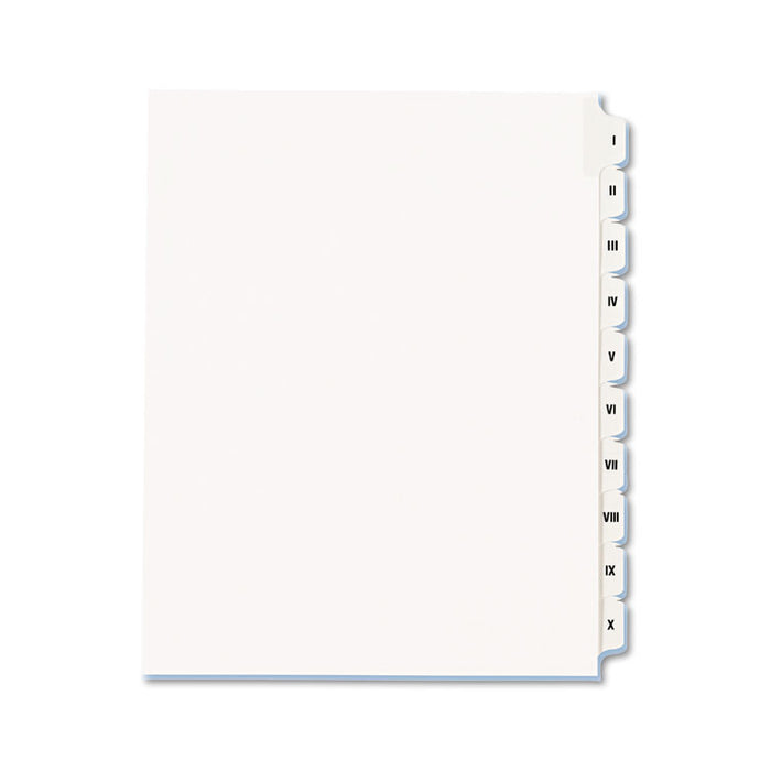 Preprinted Legal Exhibit Side Tab Index Dividers, Allstate Style, 10-Tab, I to X, 11 x 8.5, White, 1 Set