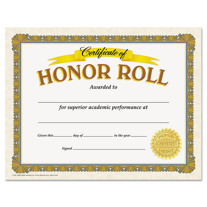 Awards and Certificates, Honor Roll, 8 1/2 x 11, White/Brown/Gold
