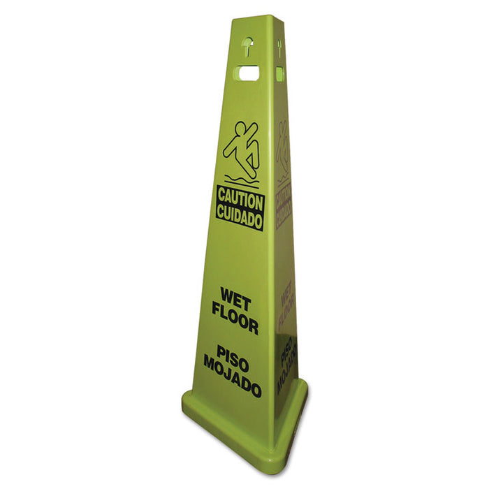 TriVu 3-Sided Wet Floor Safety Sign, Yellow/Green, 14 3/4 x 4 3/4 x 40, Plastic, 3/Carton