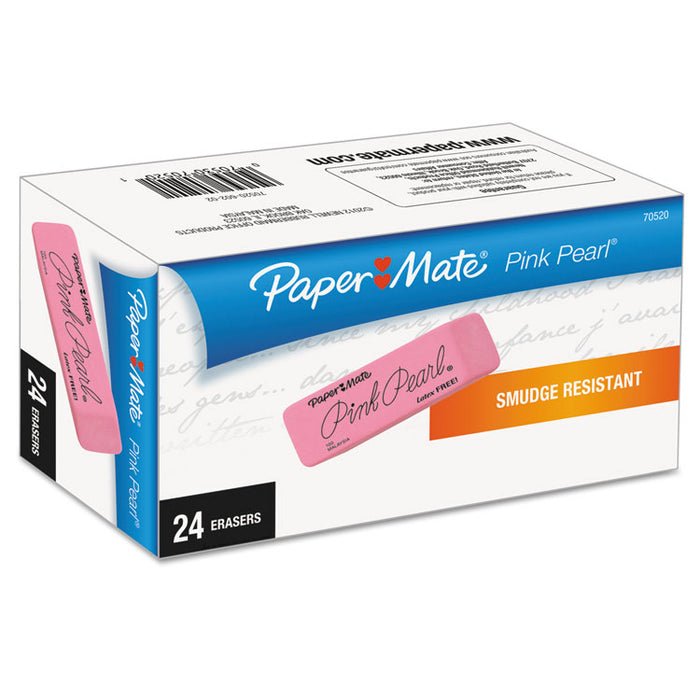 Pink Pearl Eraser, Rectangular, Medium, Elastomer, 24/Box