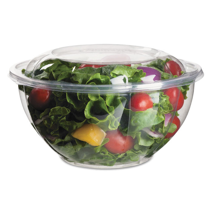 Renewable and Compostable Salad Bowls with Lids, 32 oz, Clear, Plastic, 50/Pack, 3 Packs/Carton