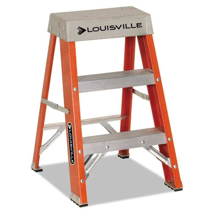 Fiberglass Heavy Duty Step Ladder, 26" Working Height, 300 lbs Capacity, 2 Step, Orange
