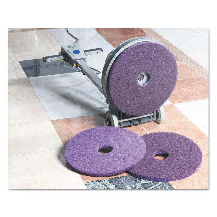 Diamond Floor Pads, Burnish/Buff, 20" Diameter, Purple, 5/Carton