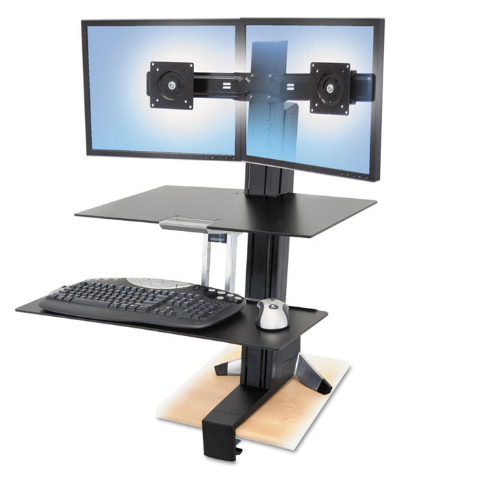 WorkFit-S Sit-Stand Workstation with Worksurface, Dual LCD Monitors, 27w x 15d x 29.5h, Aluminum/Black