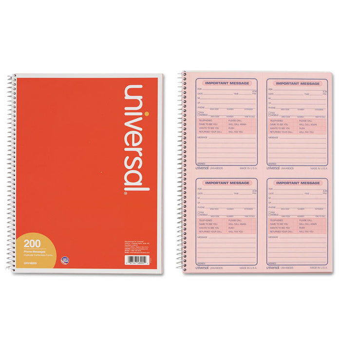 Wirebound Message Books, Two-Part Carbonless, 5.5 x 3.19, 4/Page, 200 Forms