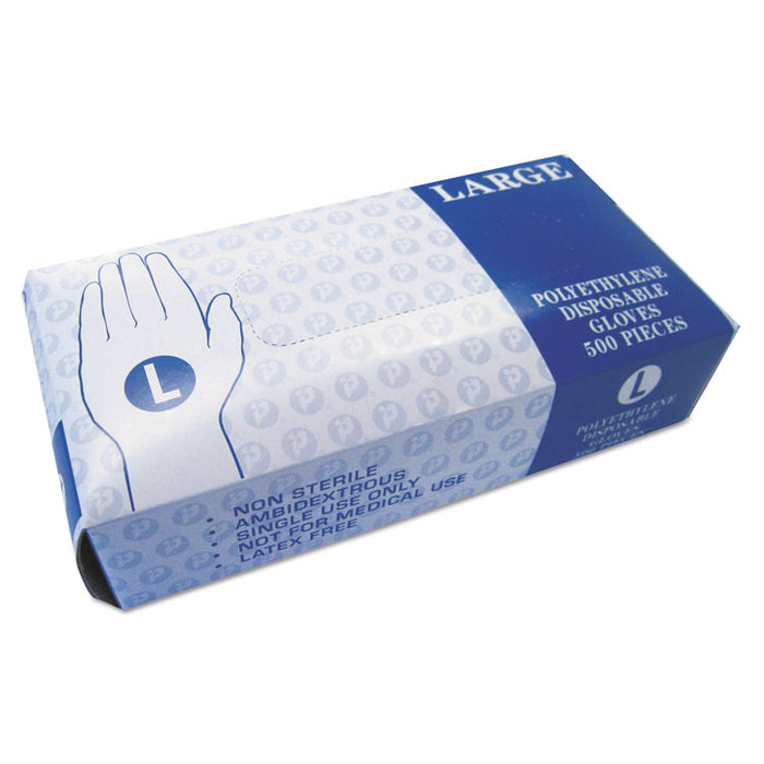 Embossed Polyethylene Disposable Gloves, Large, Powder-Free, Clear, 500/Box, 4 Boxes/Carton
