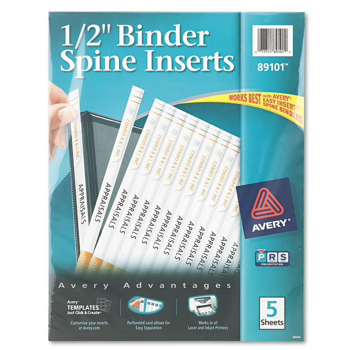 Binder Spine Inserts, 1/2" Spine Width, 16 Inserts/Sheet, 5 Sheets/Pack