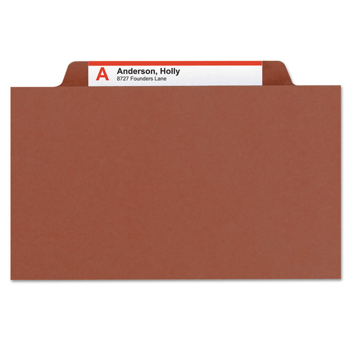 Pressboard Classification Folders with SafeSHIELD Coated Fasteners, 2/5 Cut, 2 Dividers, Letter Size, Red, 10/Box