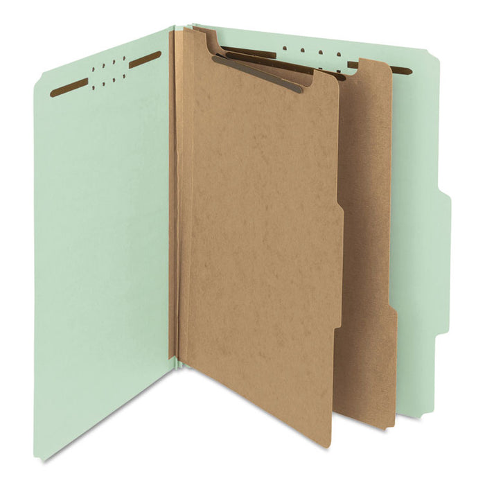 100% Recycled Pressboard Classification Folders, 2 Dividers, Letter Size, Gray-Green, 10/Box