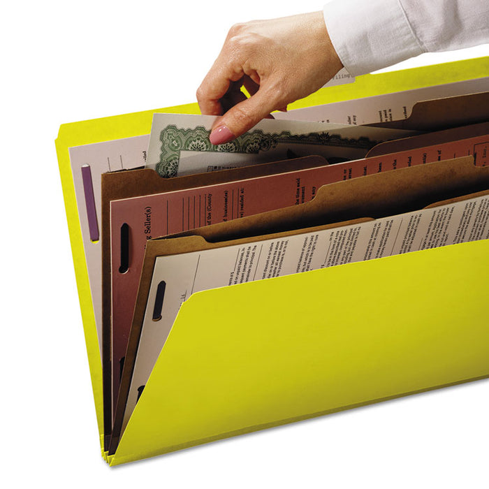 6-Section Pressboard Top Tab Pocket-Style Classification Folders with SafeSHIELD Fasteners, 2 Dividers, Letter, Yellow, 10/BX