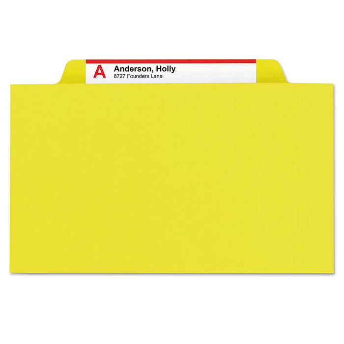 Six-Section Pressboard Top Tab Classification Folders with SafeSHIELD Fasteners, 2 Dividers, Letter Size, Yellow, 10/Box