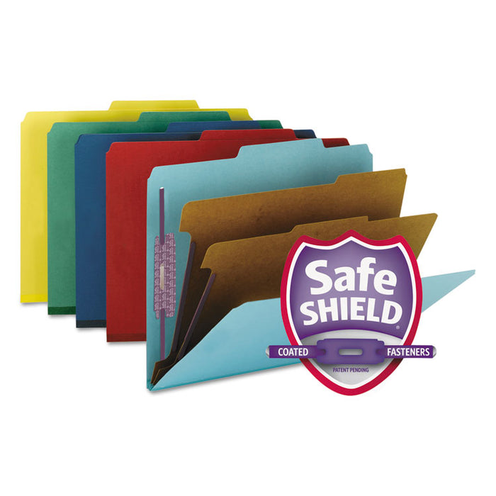 Six-Section Pressboard Top Tab Classification Folders with SafeSHIELD Fasteners, 2 Dividers, Letter Size, Assorted, 10/Box