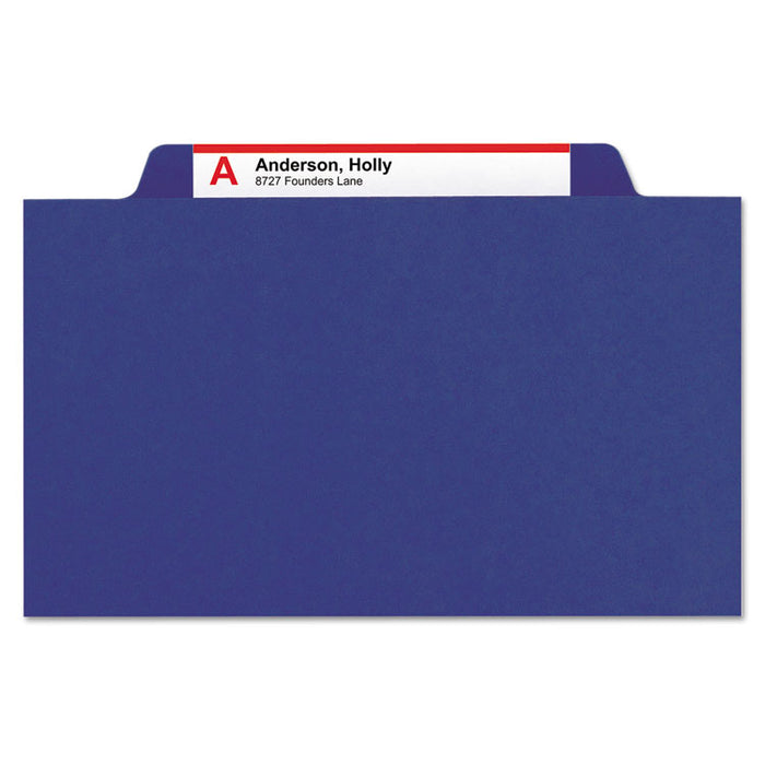 6-Section Pressboard Top Tab Pocket-Style Classification Folders with SafeSHIELD Fasteners, 2 Dividers, Letter, Blue, 10/Box