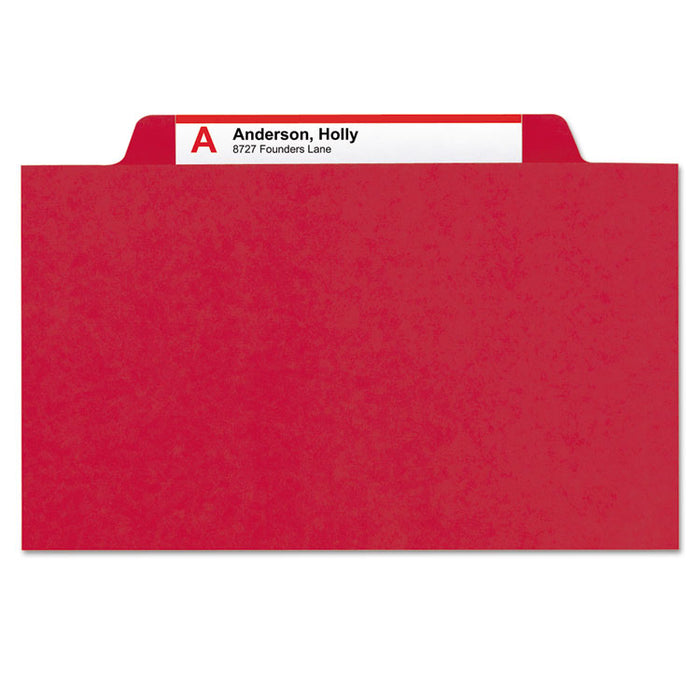 6-Section Pressboard Top Tab Pocket-Style Classification Folders with SafeSHIELD Fasteners, 2 Dividers, Letter, Red, 10/Box