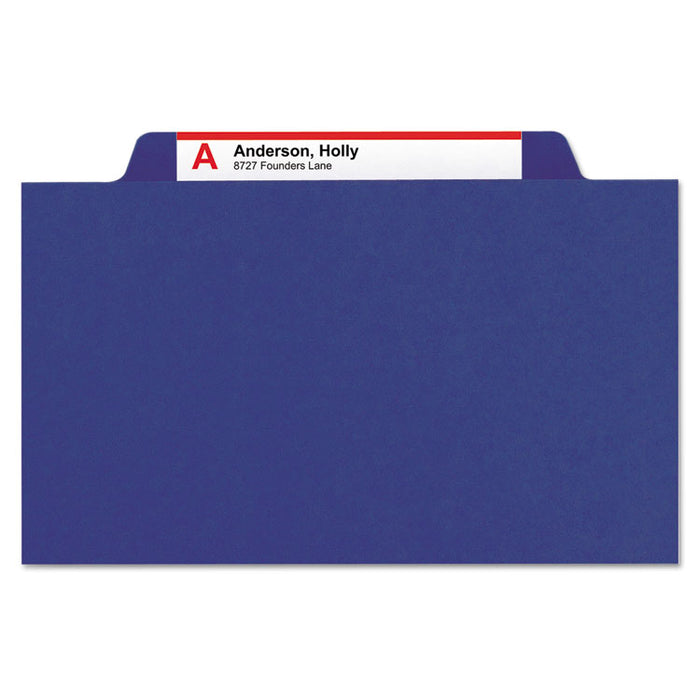 Eight-Section Pressboard Top Tab Classification Folders with SafeSHIELD Fasteners, 3 Dividers, Letter Size, Dark Blue, 10/Box