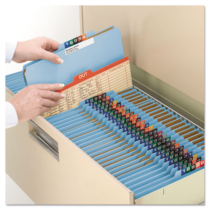 Eight-Section Pressboard Top Tab Classification Folders with SafeSHIELD Fasteners, 3 Dividers, Letter Size, Blue, 10/Box