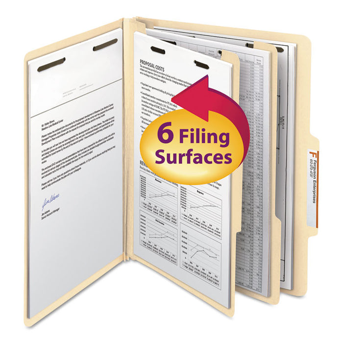 Manila Four- and Six-Section Top Tab Classification Folders, 2 Dividers, Letter Size, Manila, 10/Box