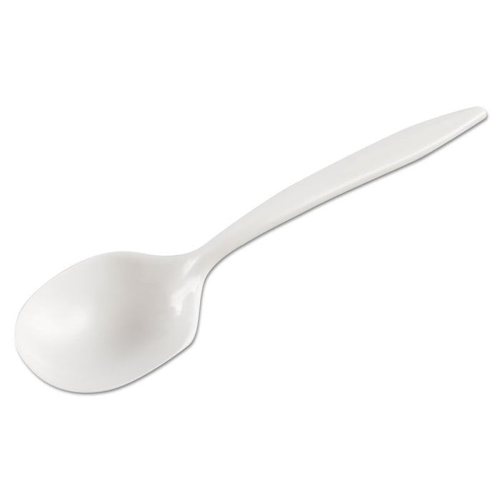 Medium-Weight Cutlery, Soup Spoon, White, 6 1/4", Plastic, WraPolypropyleneed, 1000 Carton