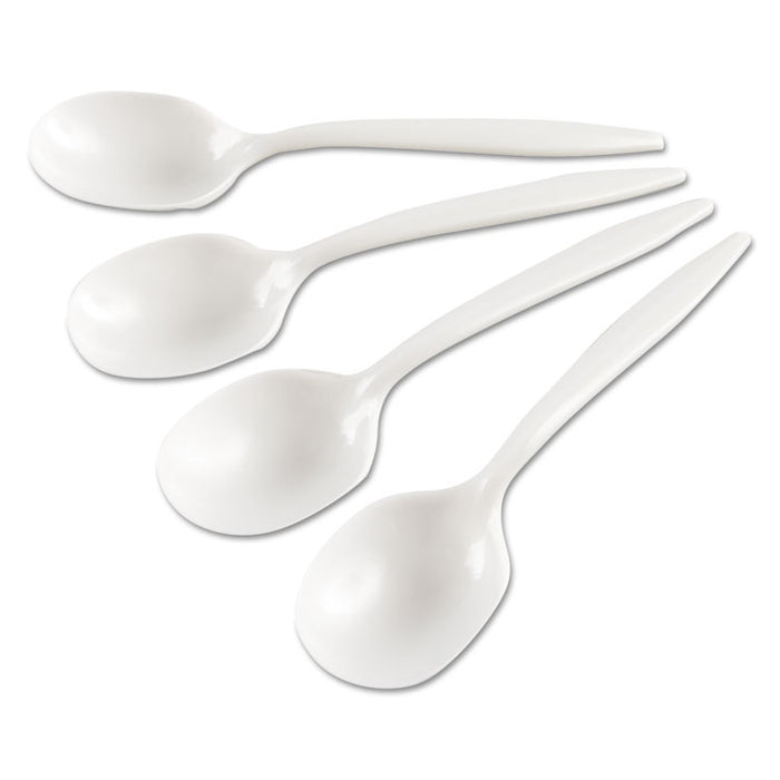 Medium-Weight Cutlery, Soup Spoon, White, 6 1/4", Plastic, WraPolypropyleneed, 1000 Carton