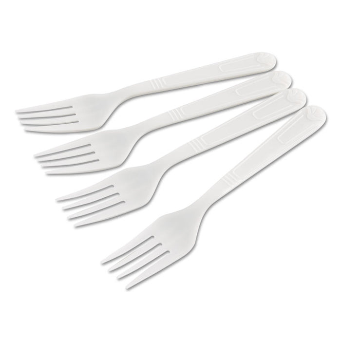 Heavyweight Cutlery, Forks, Polypropylene, WraPolypropyleneed, White, 1000/Carton