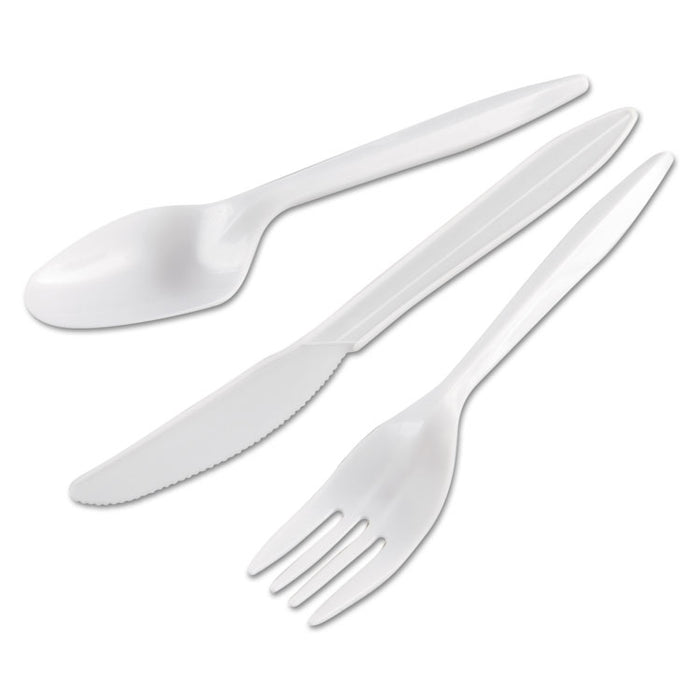 WraPolypropyleneed Cutlery Kit, Fork/Knife/Spoon, Mediumweight Plastic, 250/Carton