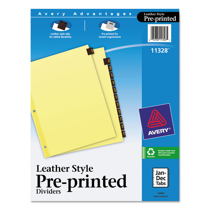 Preprinted Red Leather Tab Dividers w/Clear Reinforced Edge, 12-Tab, Ltr