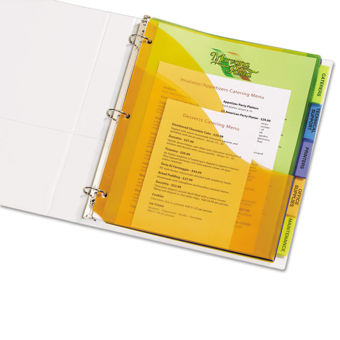 Insertable Big Tab Plastic Three-Pocket Corner Lock Dividers, 5-Tab, 11.13 x 9.25, Assorted, 1 Set