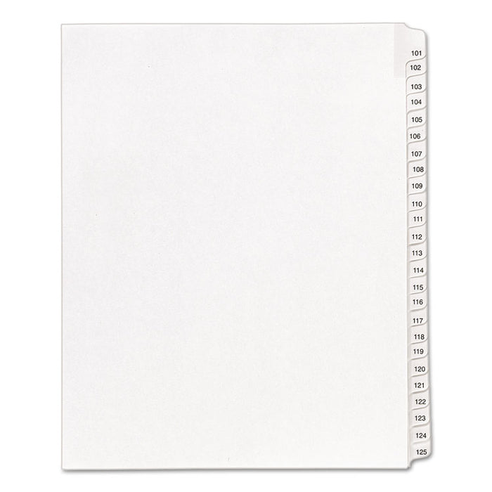 Preprinted Legal Exhibit Side Tab Index Dividers, Allstate Style, 25-Tab, 101 to 125, 11 x 8.5, White, 1 Set, (1705)