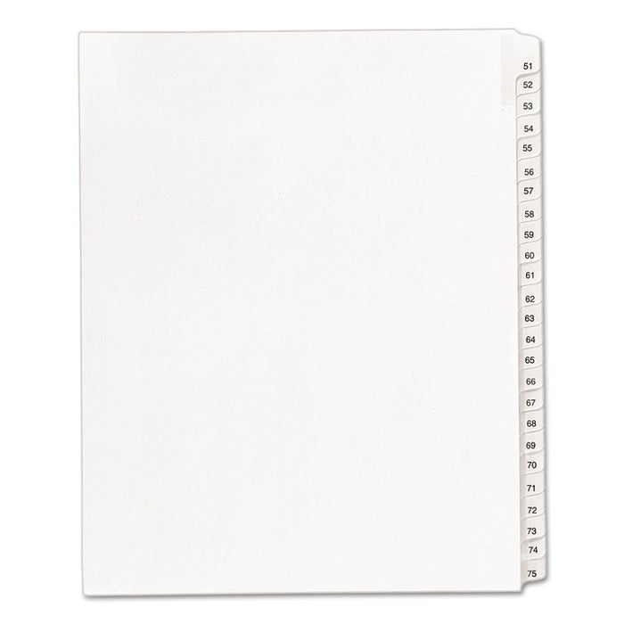 Preprinted Legal Exhibit Side Tab Index Dividers, Allstate Style, 25-Tab, 51 to 75, 11 x 8.5, White, 1 Set
