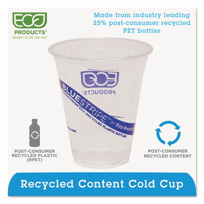BlueStripe 25% Recycled Content Cold Cups, 12 oz, Clear/Blue, 50/Pk, 20 Pk/Ct