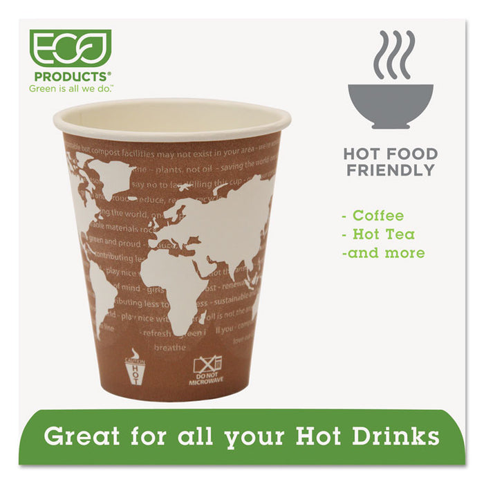 World Art Renewable and Compostable Hot Cups, 8 oz, 50/Pack, 20 Packs/Carton