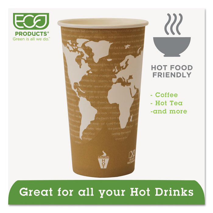 World Art Renewable and Compostable Hot Cups, 20 oz, 50/Pack, 20 Packs/Carton