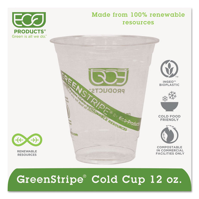 GreenStripe Renewable and Compostable Cold Cups, 12 oz, Clear, 50/Pack, 20 Packs/Carton