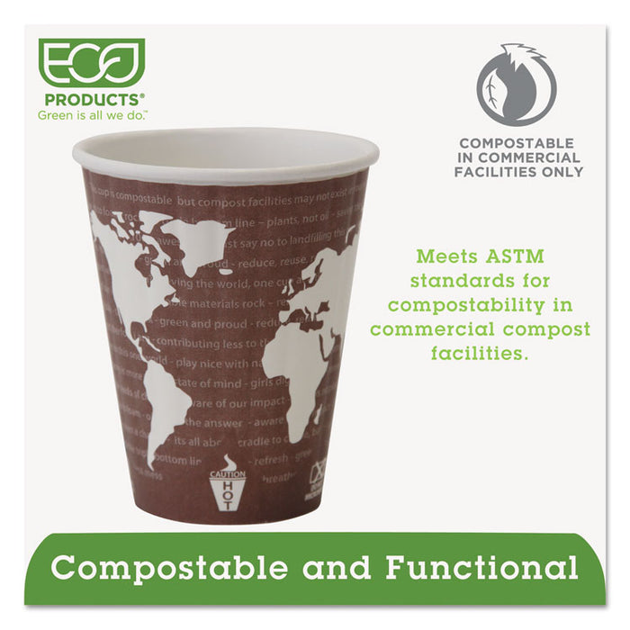 World Art Renewable and Compostable Insulated Hot Cups, PLA, 8 oz, 40/Pack, 20 Packs/Carton