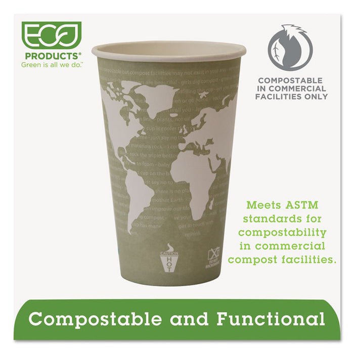 World Art Renewable and Compostable Hot Cups, 16 oz, 50/Pack, 20 Packs/Carton