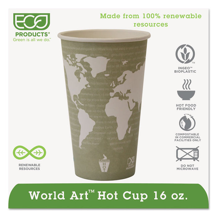 World Art Renewable and Compostable Hot Cups, 16 oz, 50/Pack, 20 Packs/Carton