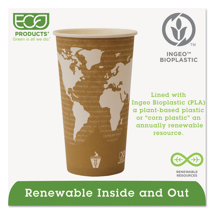 World Art Renewable and Compostable Hot Cups, 20 oz, 50/Pack, 20 Packs/Carton
