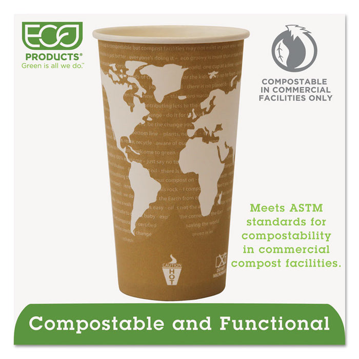 World Art Renewable and Compostable Hot Cups, 20 oz, 50/Pack, 20 Packs/Carton