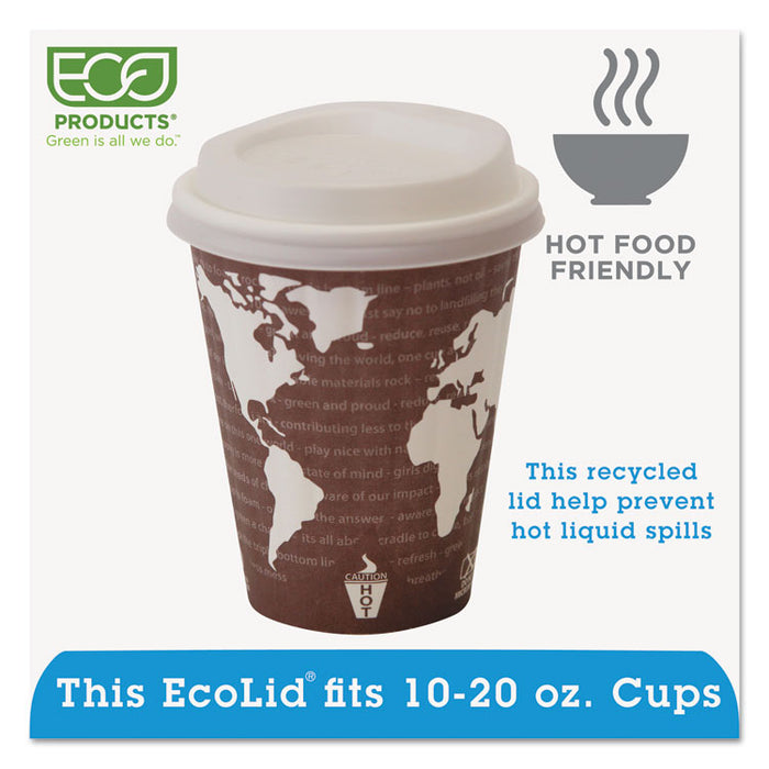 EcoLid 25% Recyycled Content Hot Cup Lid, White, Fits 10 oz to 20 oz Cups, 100/Pack, 10 Packs/Carton