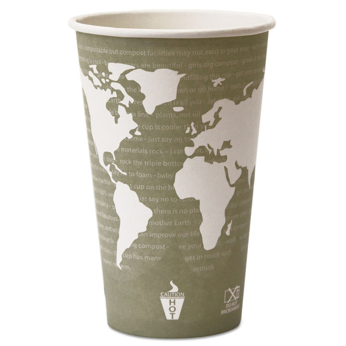 World Art Renewable and Compostable Hot Cups, 16 oz, 50/Pack, 20 Packs/Carton
