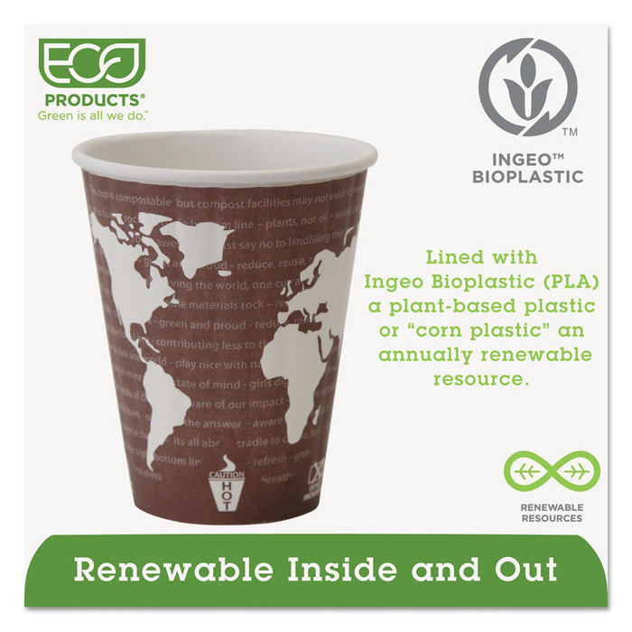 World Art Renewable and Compostable Insulated Hot Cups, PLA, 8 oz, 40/Pack, 20 Packs/Carton
