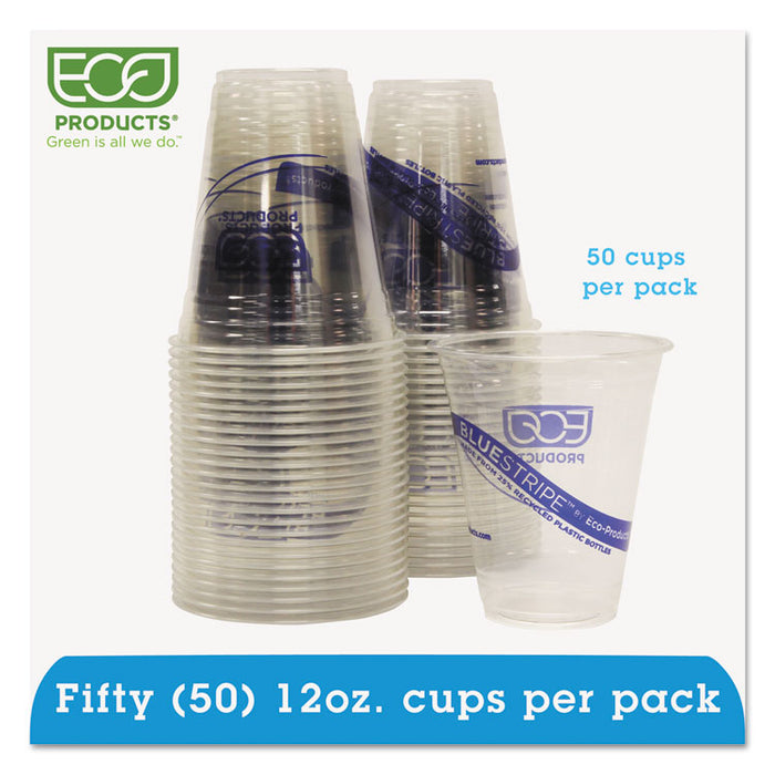 BlueStripe 25% Recycled Content Cold Cups Convenience Pack, 12 oz, Clear/Blue, 50/Pack