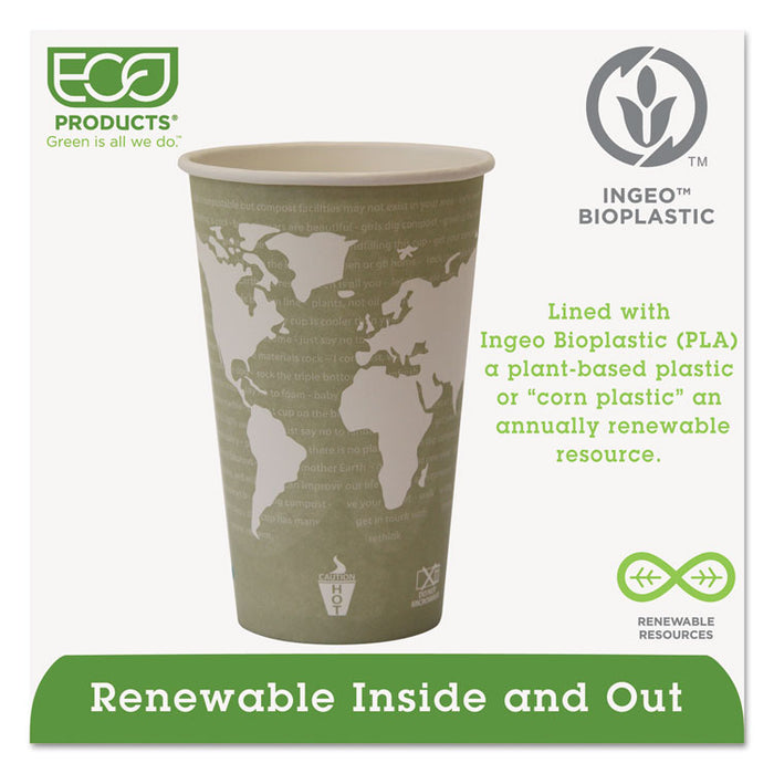 World Art Renewable and Compostable Hot Cups, 16 oz, 50/Pack, 20 Packs/Carton