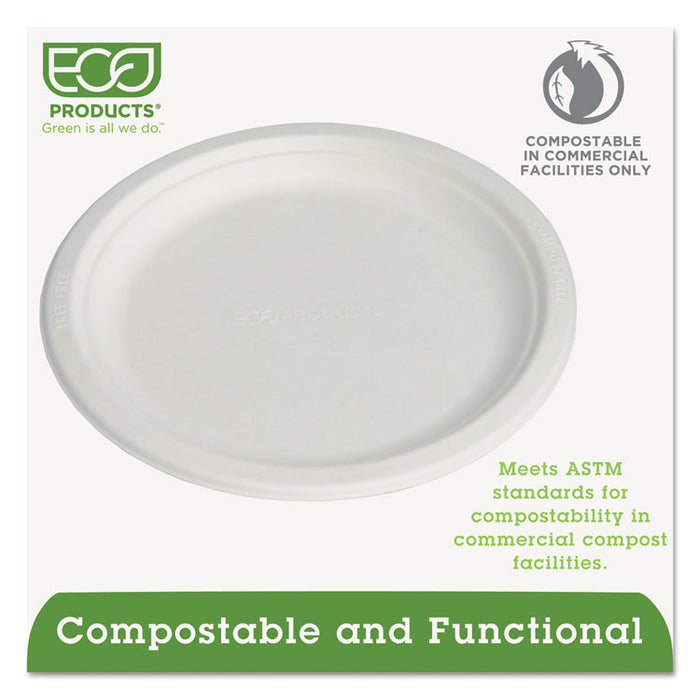 Renewable and Compostable Sugarcane Plates, 9" dia, Natural White, 500/Carton