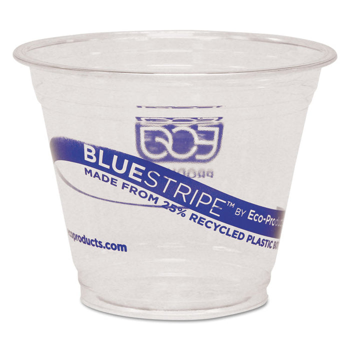 BlueStripe 25% Recycled Content Cold Cups, 9 oz., Clear/Blue, 50/Pk, 20 Pk/Ct