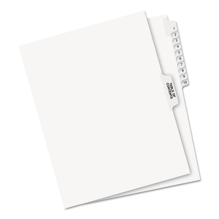 Preprinted Legal Exhibit Side Tab Index Dividers, Avery Style, 11-Tab, 1 to 10, 11 x 8.5, White, 1 Set