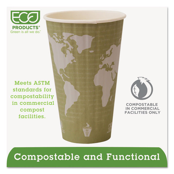 World Art Renewable and Compostable Insulated Hot Cups, PLA, 16 oz, 40/Packs, 15 Packs/Carton